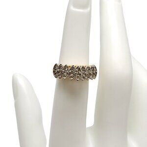 Vintage CCI Designer Gold Tone Clear Rhinestone Multi-Level Pyramid Ring Size 5